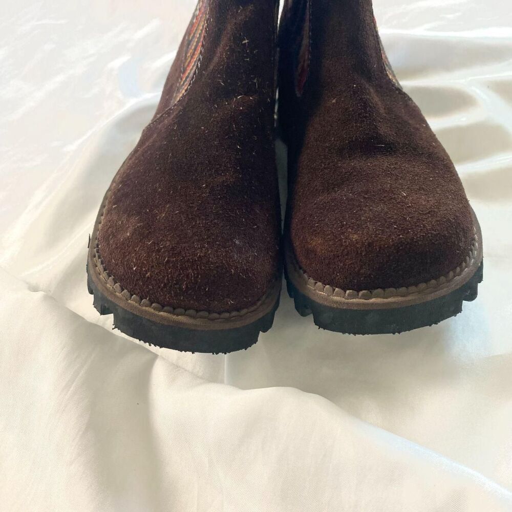 Vintage Brown Suede Southwestern Woven Textile Boots Artisan Boho Festival 8.5 - Picture 4 of 6